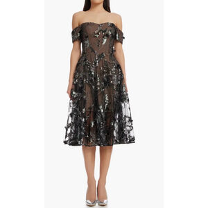 Dress the Population Black Silver Cocktail Dress Size S